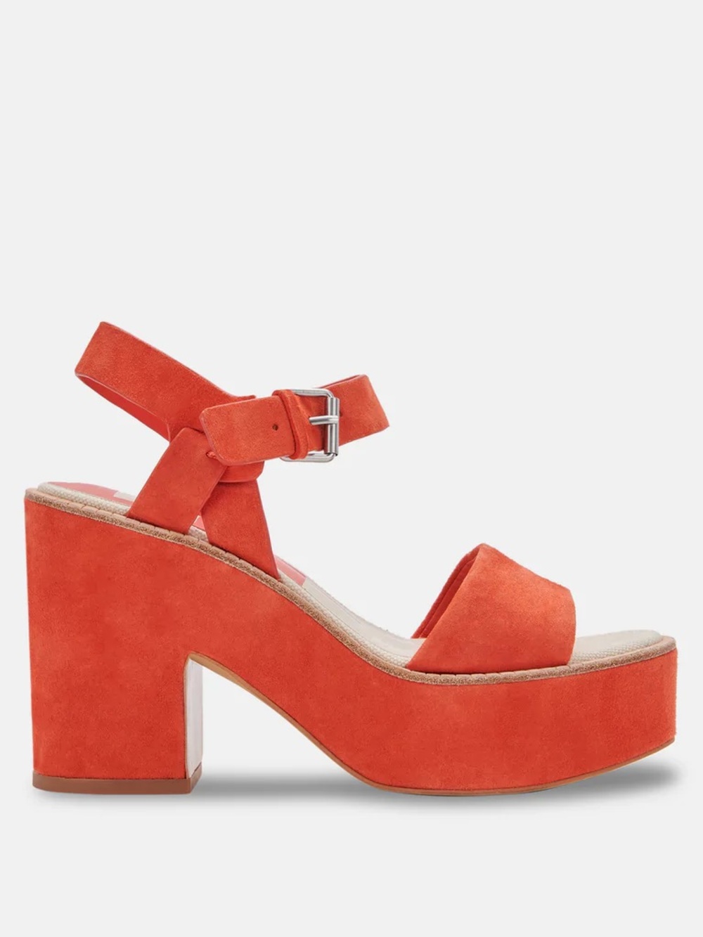 Dolce Vita Coral-Orange Suede Platform Sandal with Ankle Buckle